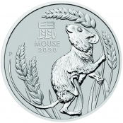 Lunar Maus 1 oz Platin 2020 - Motivseite der attraktiven Münze der Perth Mint