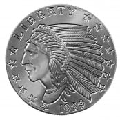 Indian Head 1 oz Silber, der Incuse Indian zeigt auf der Vorderseite das Profil eines Ureinwohners  