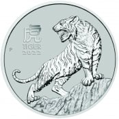 Lunar III -  Tiger 1 oz Platin 2022 - Motivseite der attraktiven Münze der Perth Mint