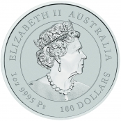 Lunar III -  Tiger 1 oz Platin 2022 - Wertseite der einmaligen Silbermünze der Perth Mint