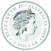Koala 1 oz Silber 2009 - Auf der Wertseite ist traditionell Elizabeth II abgebildet