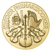 Philharmoniker 1/4 oz Gold, Motivseite mit ausgewählten Instrumenten der Wiener Philharmoniker